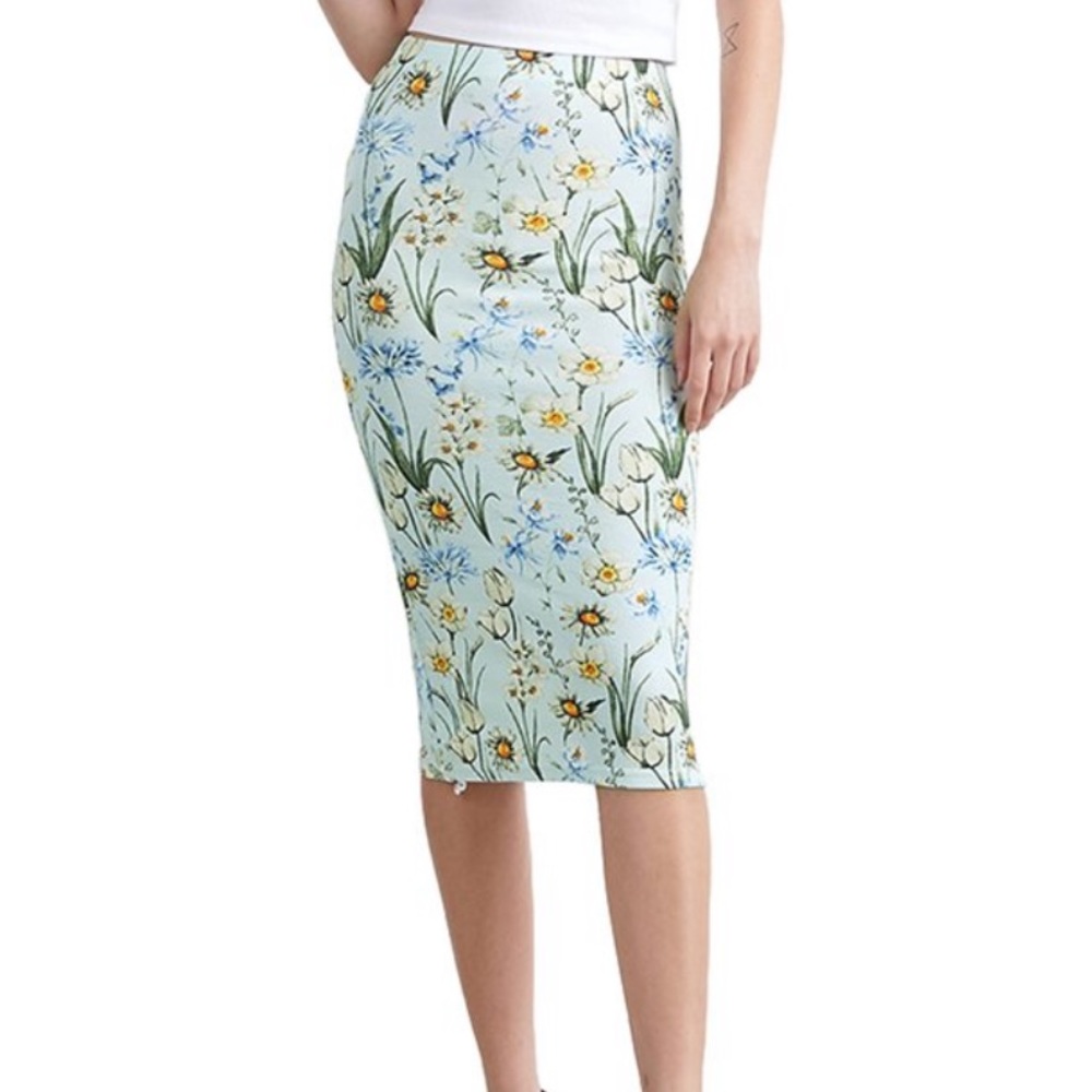 Doublju Floral Fitted MIDI Skirt - Size 2XL